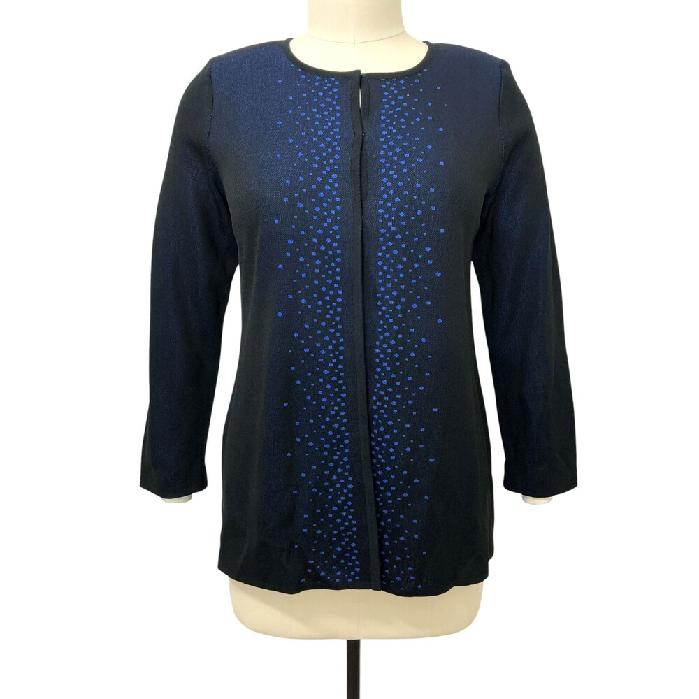 Exclusively Misook Cardigan Blazer Womens sz L Iridescent Blue Dot Quiet Luxury